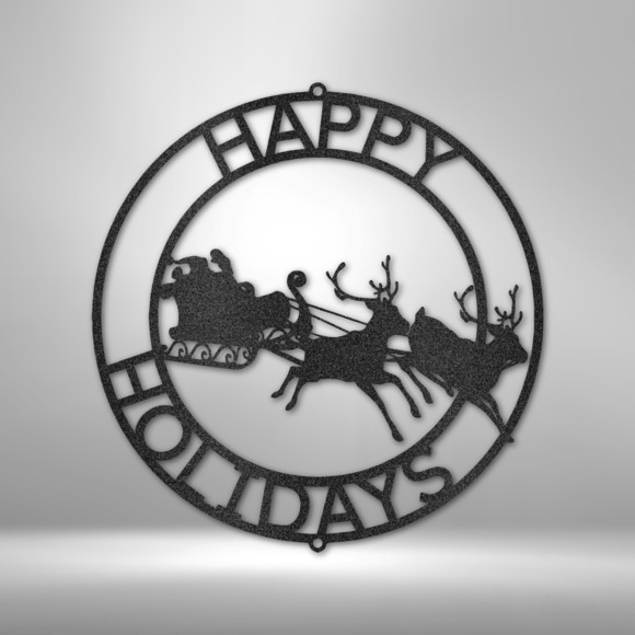 Happy Holidays Santa Steel Sign Laser Cut Powder Coated Home & Office Metal Wall
